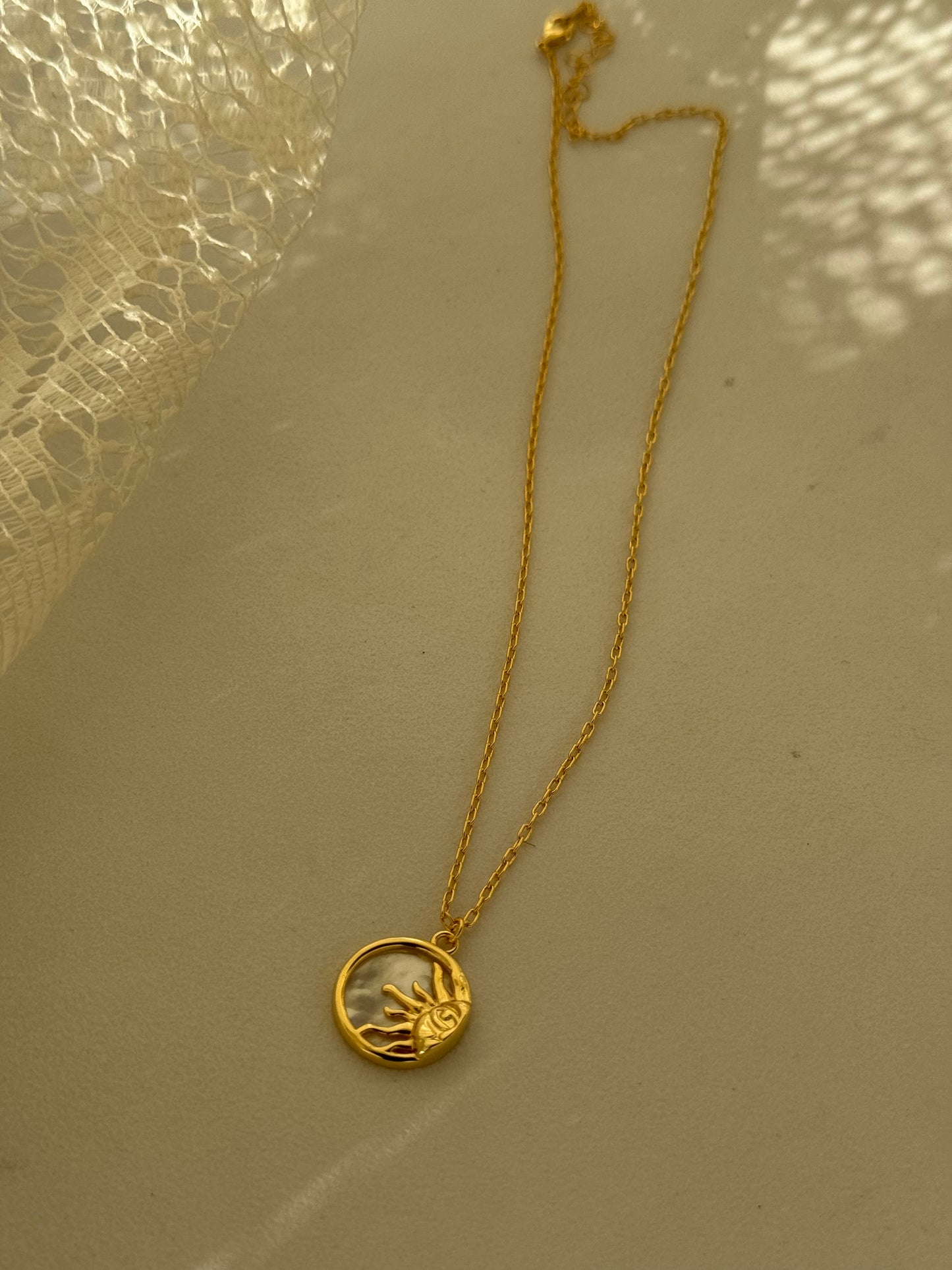 Texas Sun & Mother Of Pearl Charm Necklace In Gold