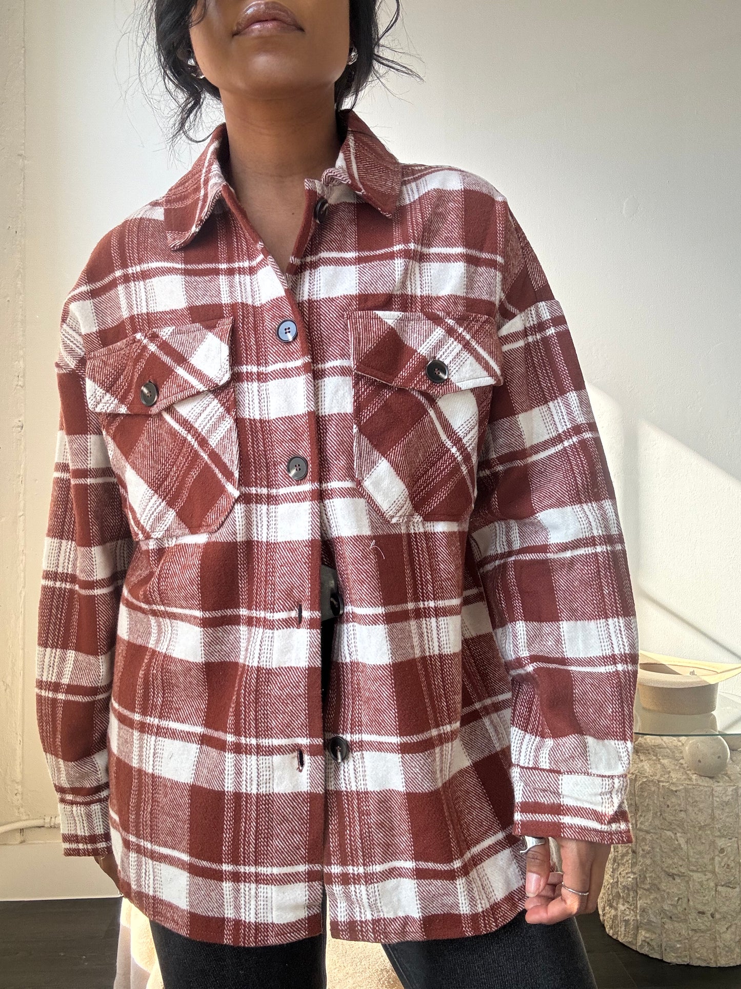 Austin Cotton Classic Plaid Shacket In Brick