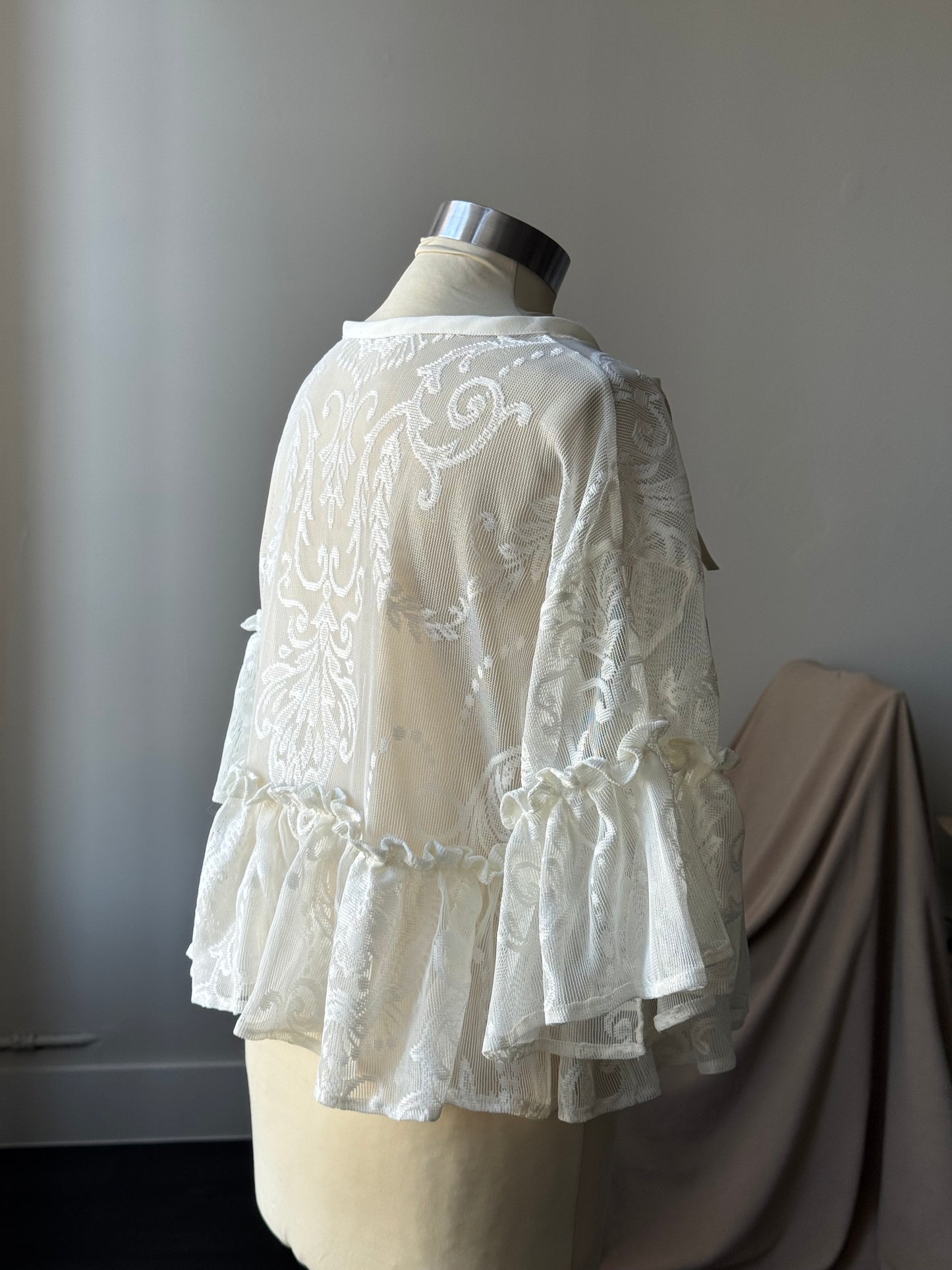 Eliza Vintage Lace Handcrafted Ruffle Top In Napoleon Cream