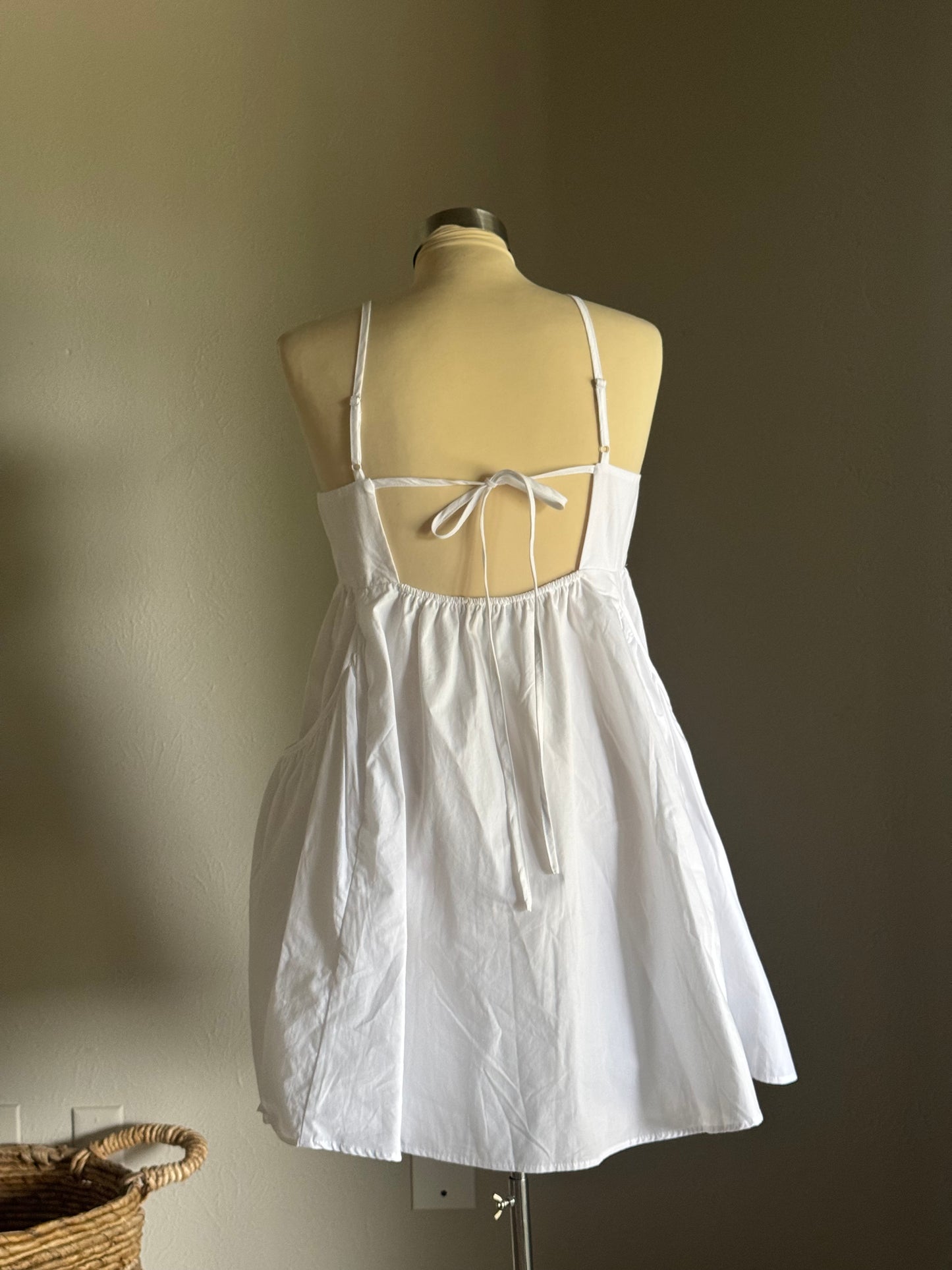 Karina Cotton Button Front Open Back Dress In White