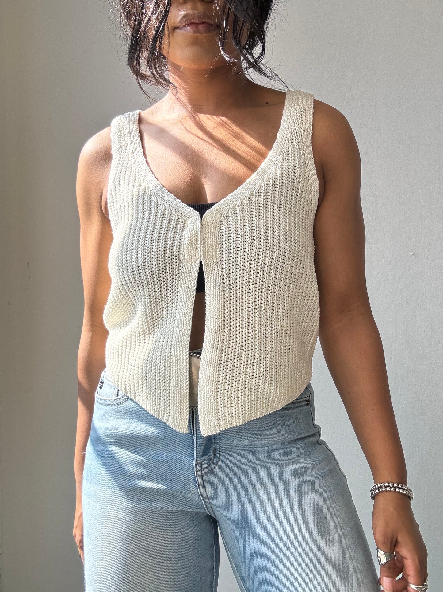 Kayla Crochet Knit Vest In Ivory