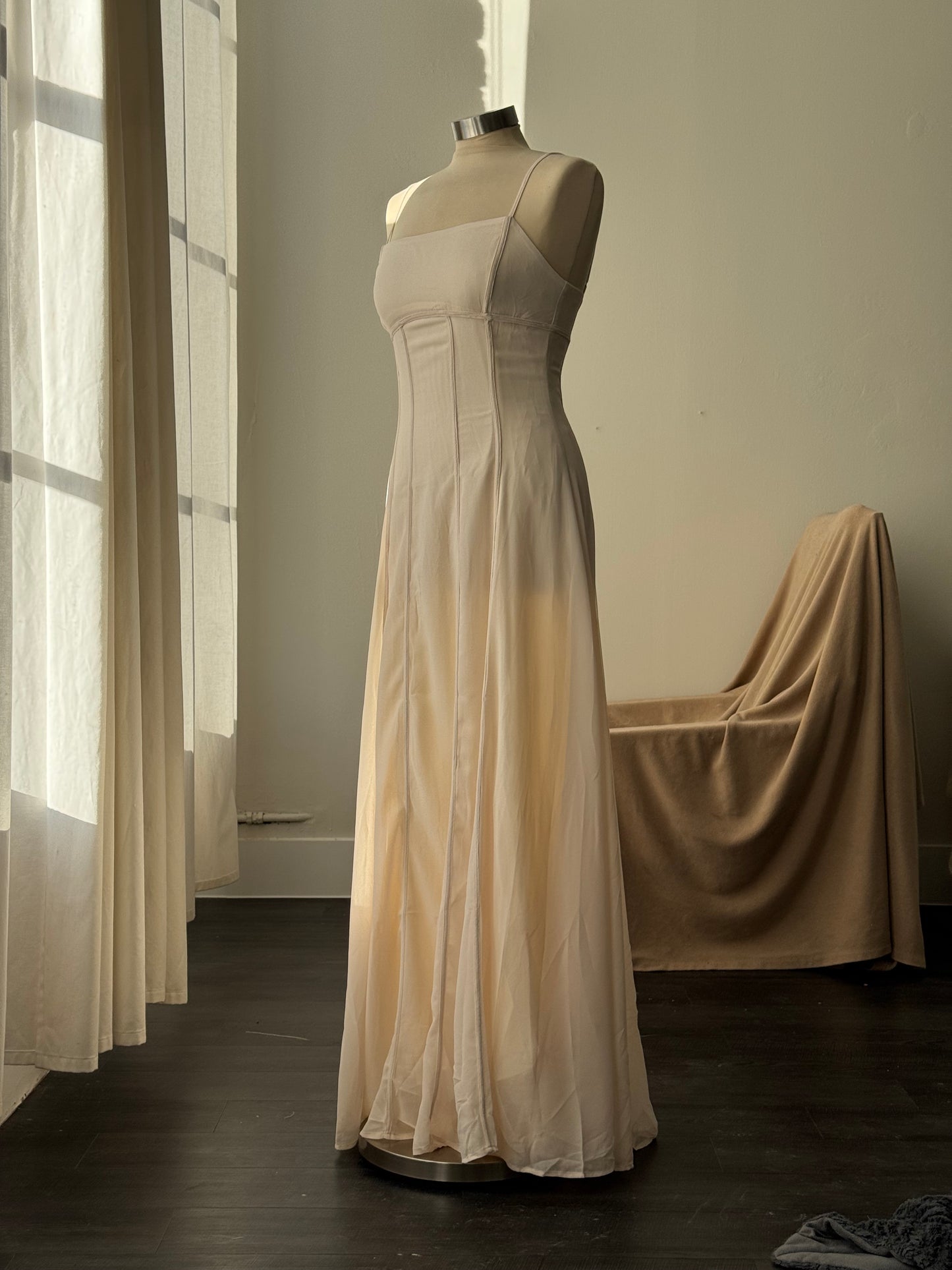 Rachel Full Length Maxi Dress In Champagne