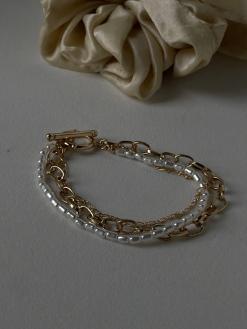 Landon Pearl Link Toggle Layered Bracelet In Gold