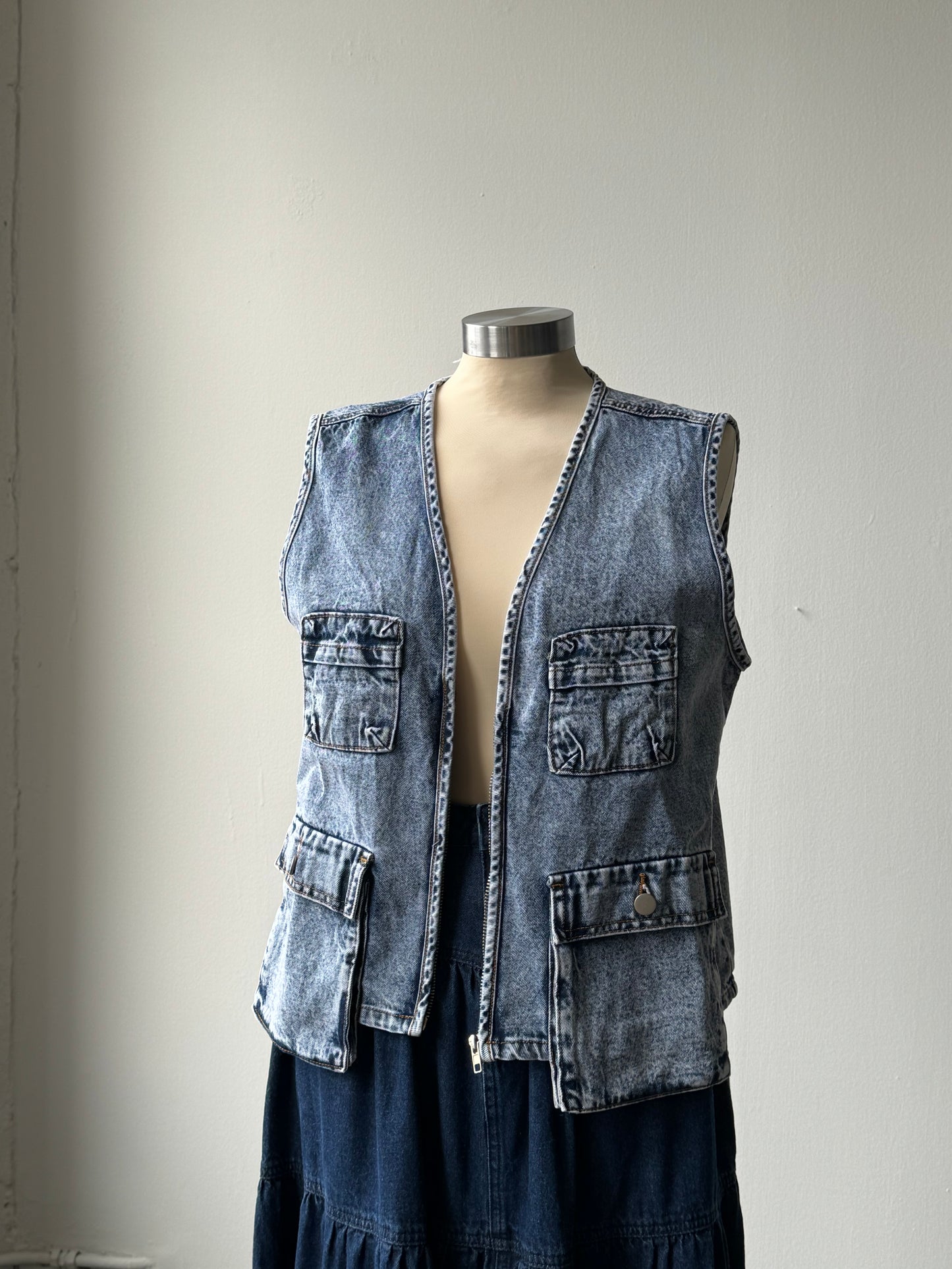 Sagan Camper Cargo Zip Front Denim Vest