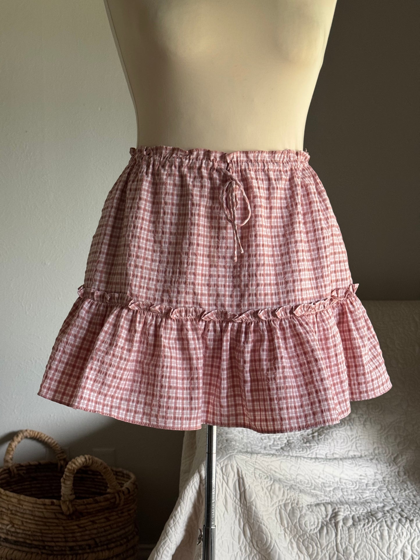 Fay Cotton Plaid Ruffle Skirt In Blush