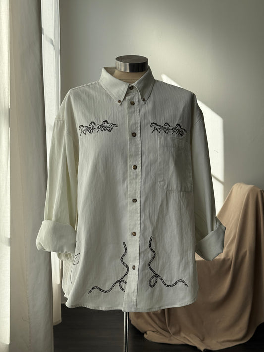 Jaxson Handcrafted Embroidered Shacket In Wild Horse