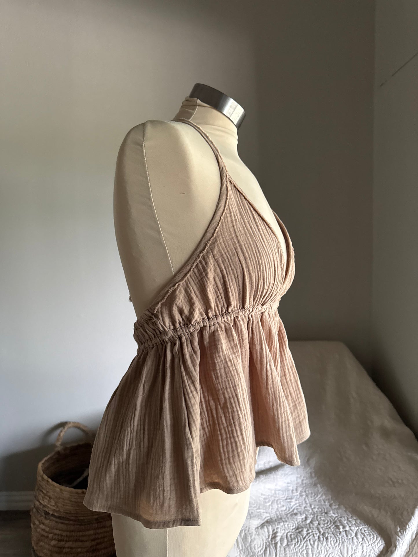 Marcia Cotton Gauze Halter Top In Taupe