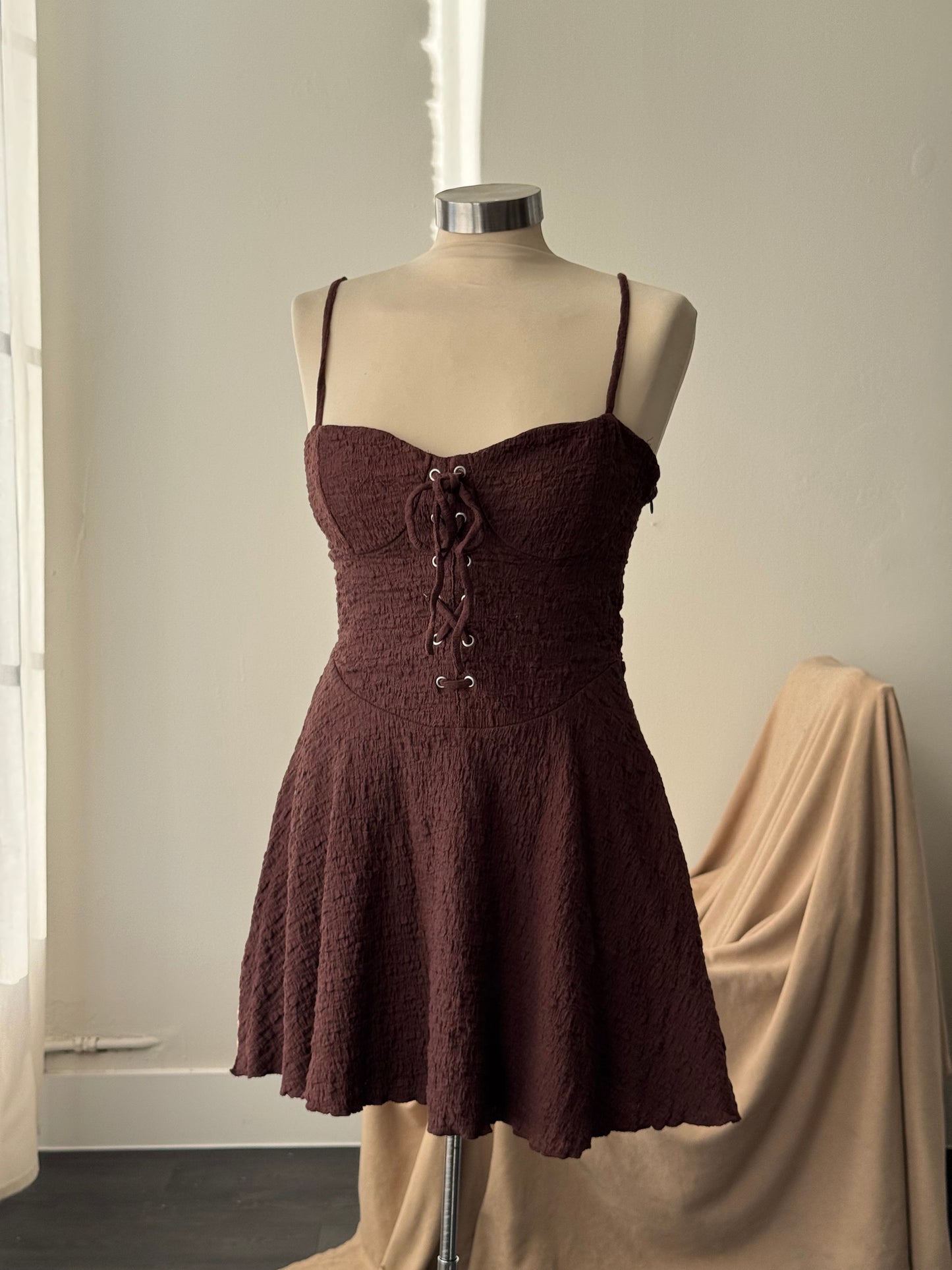 Kinsley Cotton Tie Front Mini Dress In Brown