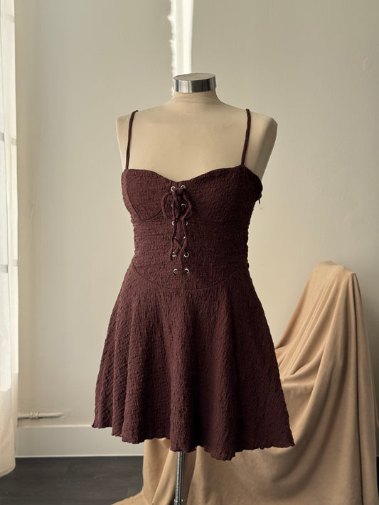 Kinsley Cotton Tie Front Mini Dress In Brown