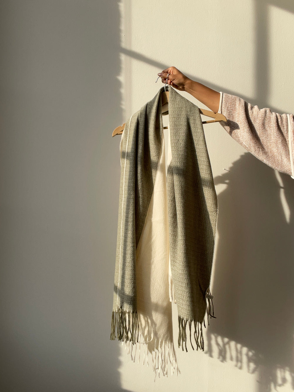 K.A. Two Tone Fringe Scarf In Ivory Olive