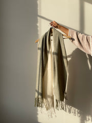 K.A. Two Tone Fringe Scarf In Ivory Olive