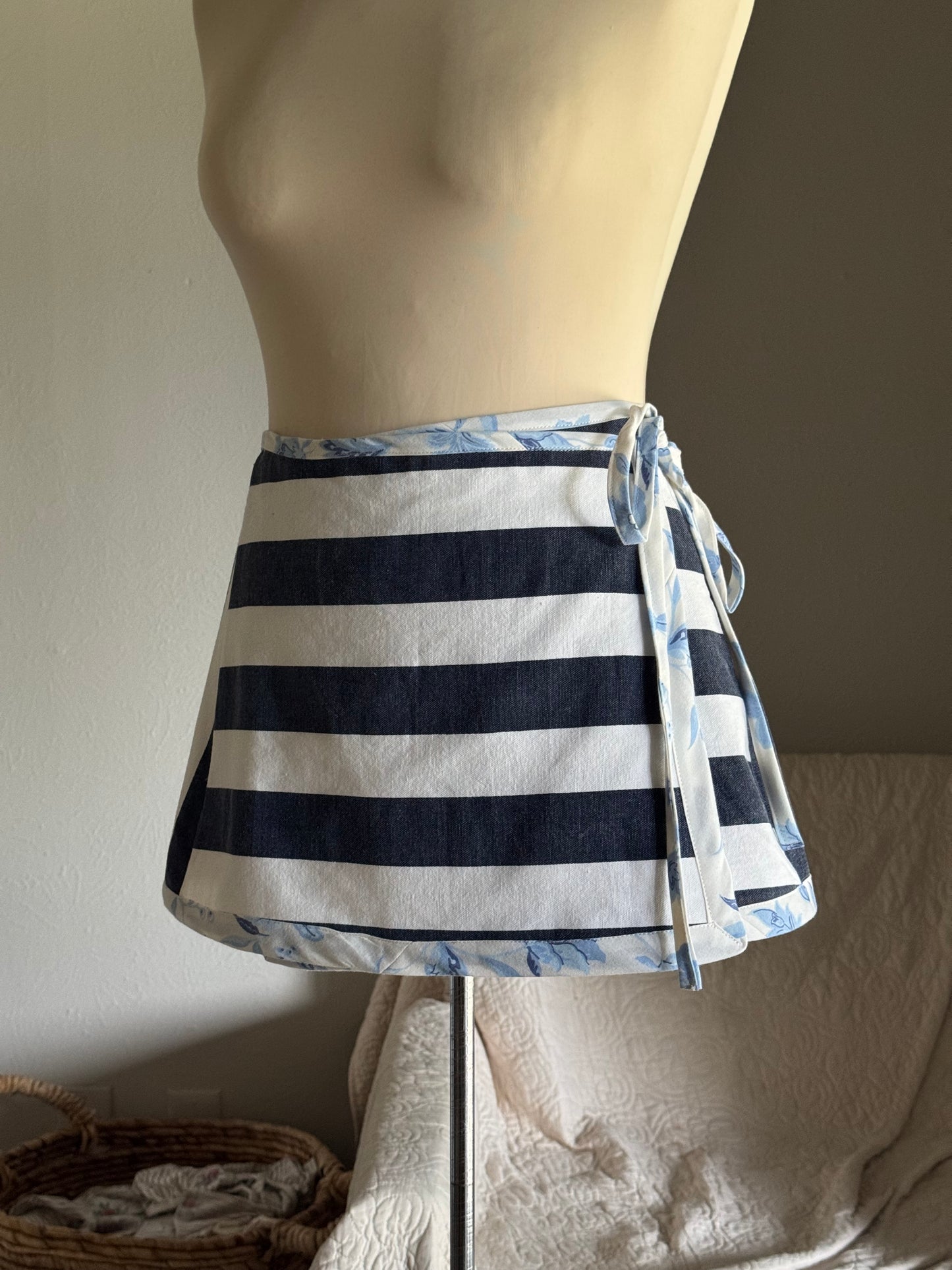 Delaney Handcrafted Mini Wrap Skirt In Bold Stripes