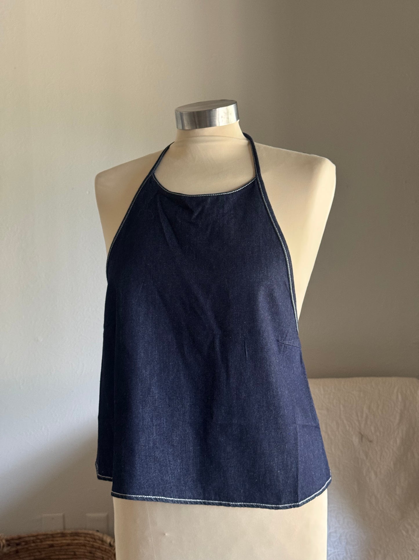 Amy Cotton Classic Halter Top In Midnight Denim