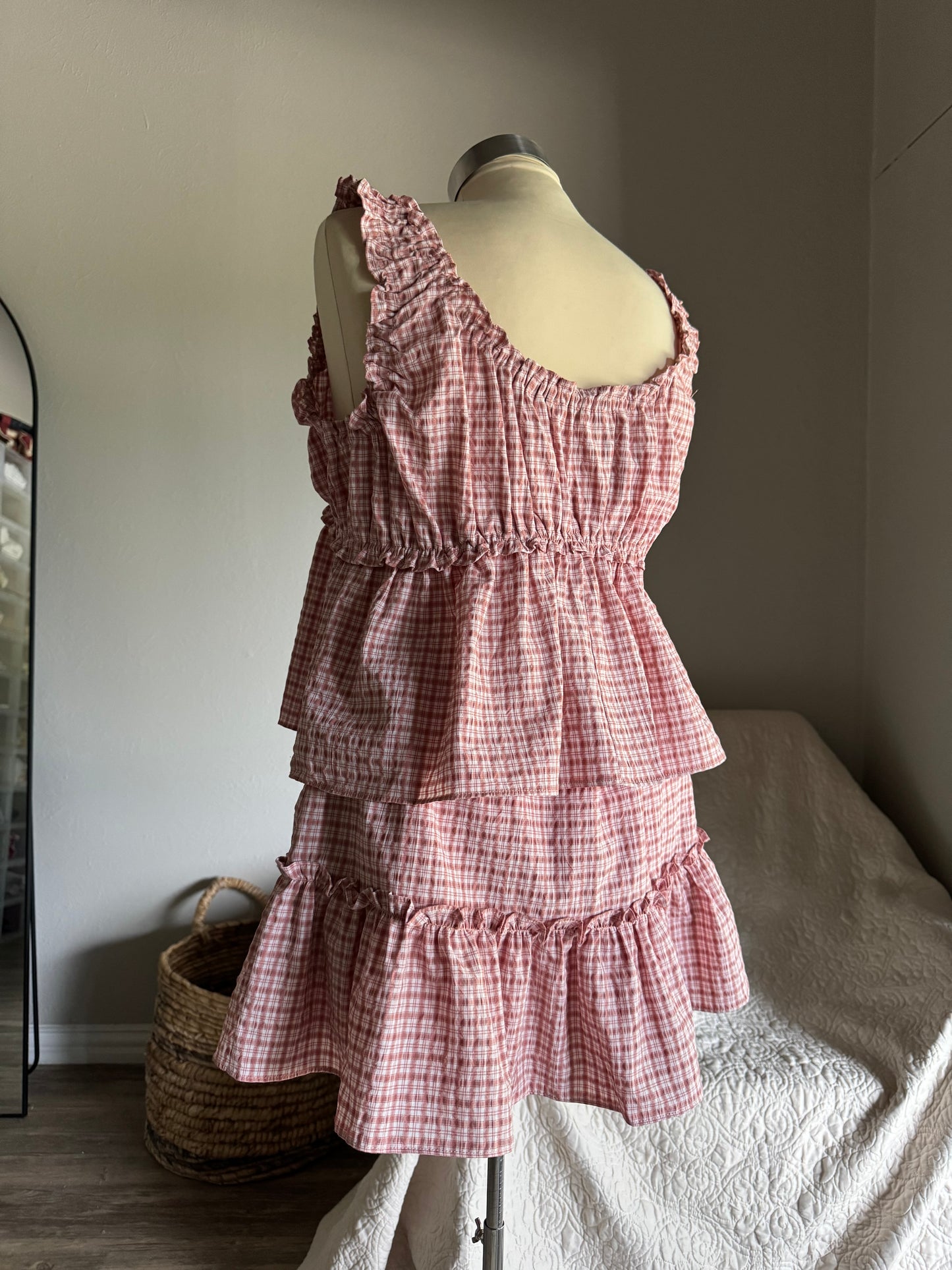 Fay Cotton Plaid Ruffle Top In Blush