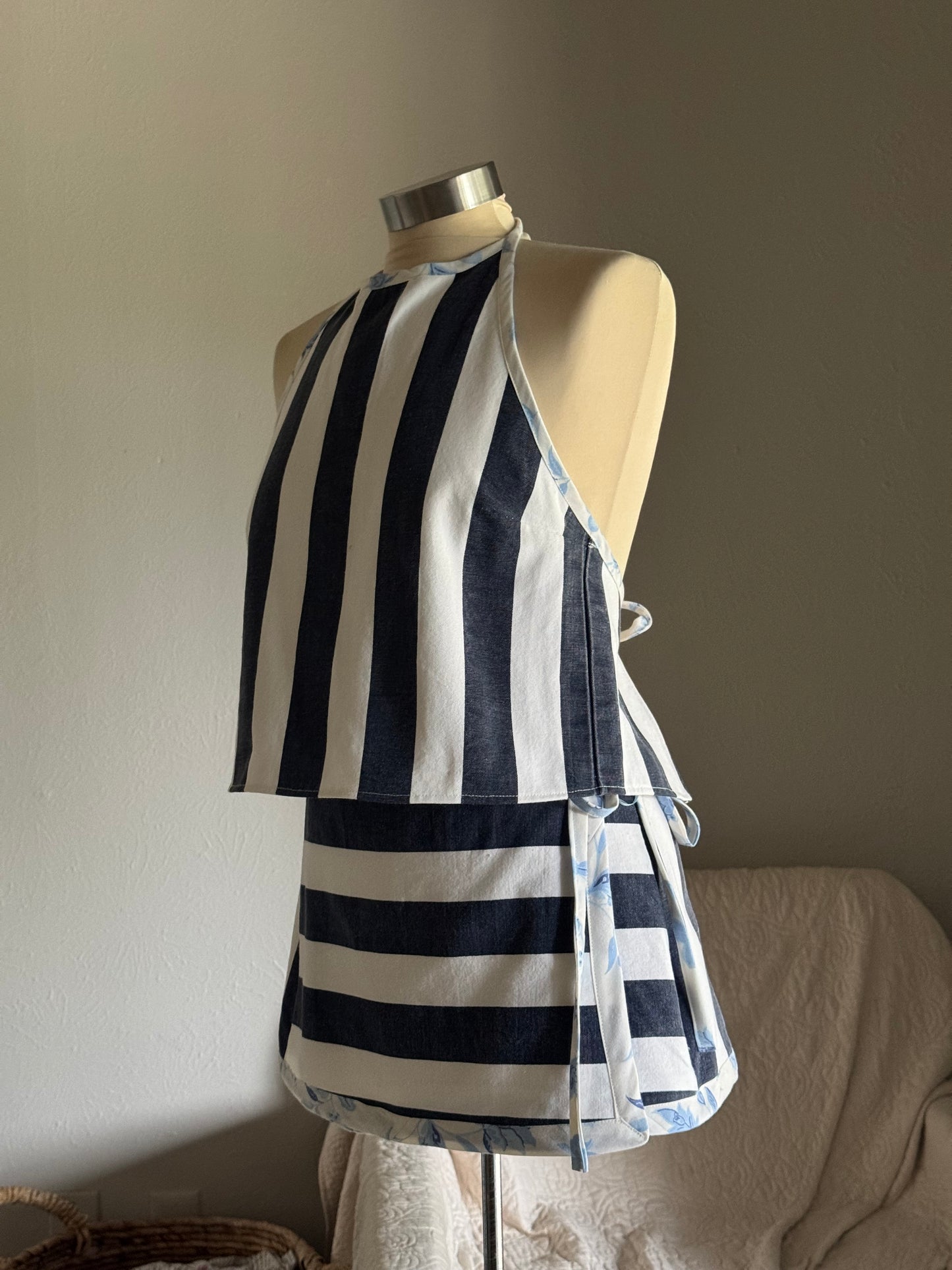 Delaney Handcrafted Mini Wrap Skirt In Bold Stripes