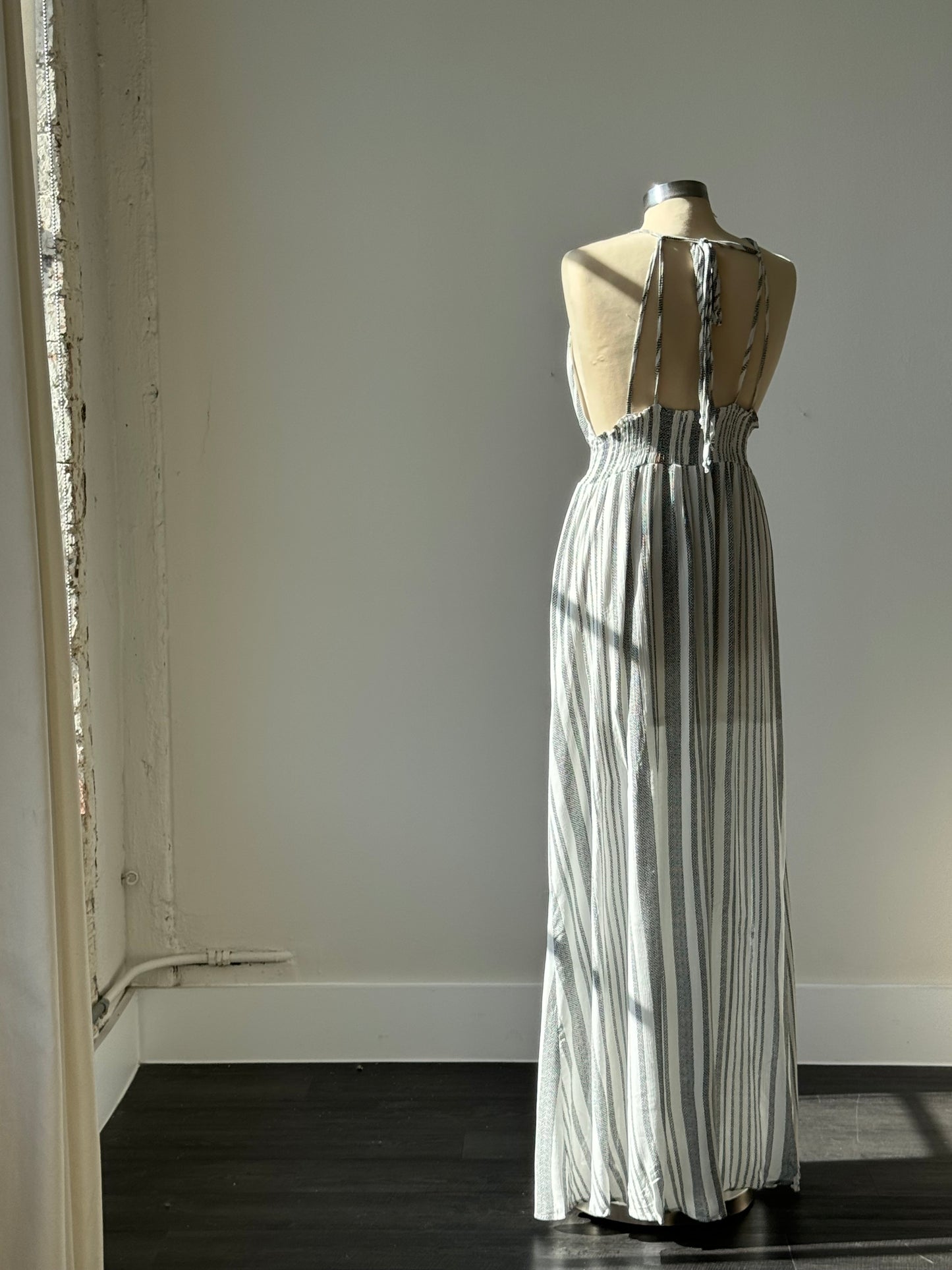 Summer Striped Halter Maxi Dress In White & Black K. A. Classics Summer Striped Halter Maxi Dress In White & Black K. A. Classics