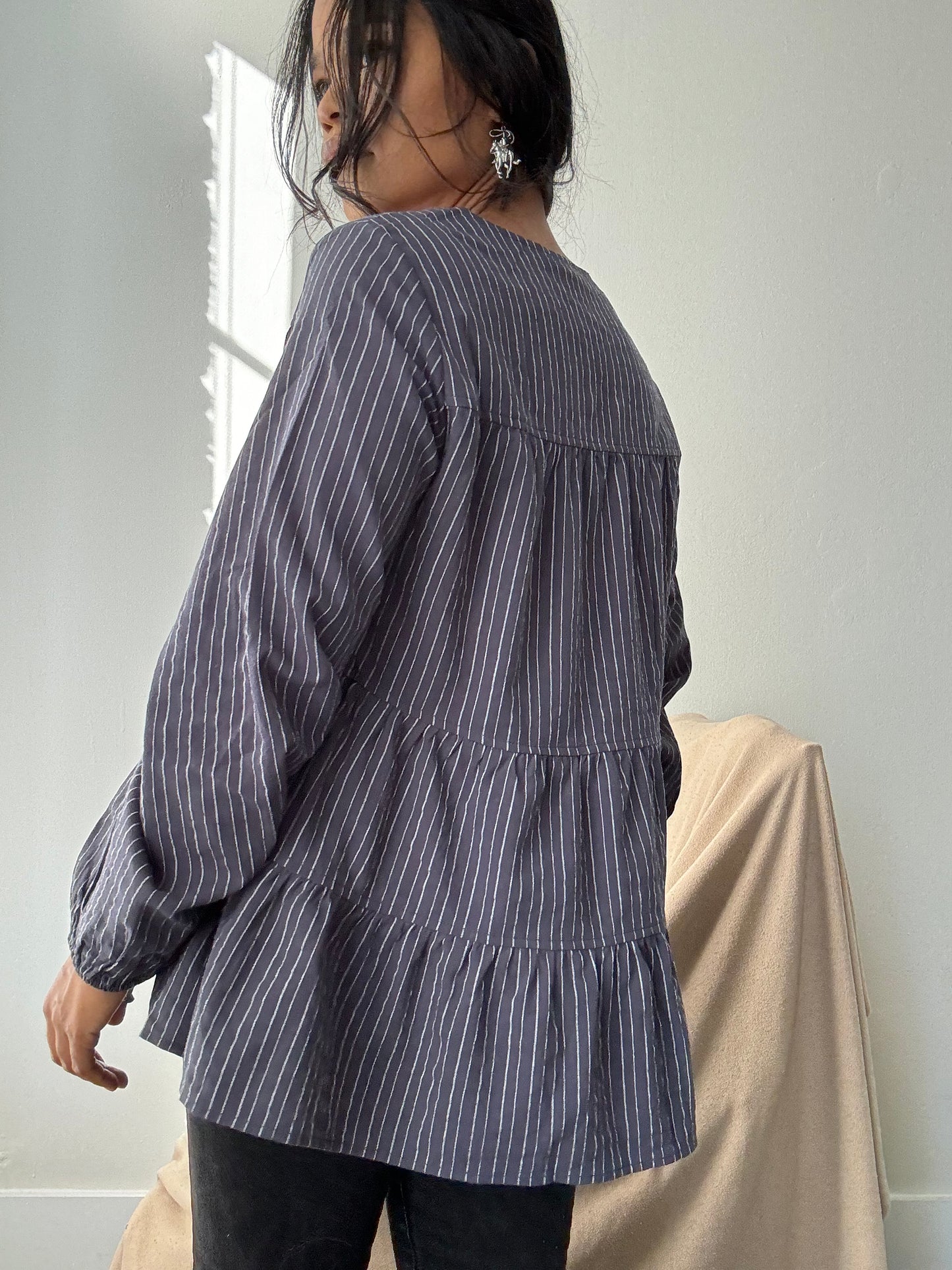 Danny Cotton Tiered Striped Tunic In Vintage Navy