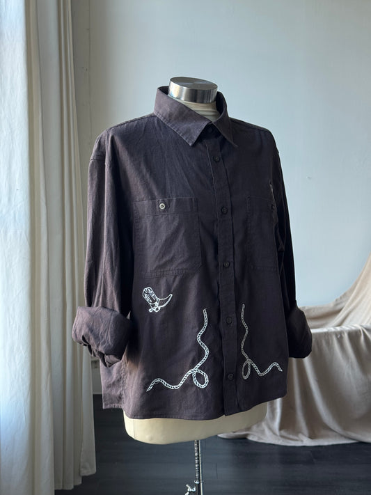 Judy Handcrafted Sad Songs Cropped Button Down Long Sleeve