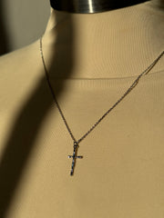 Eden White Gold Dipped Organic Cross Necklace In Silver