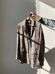 Colby Cotton Plaid Oversized Blazer In Brown