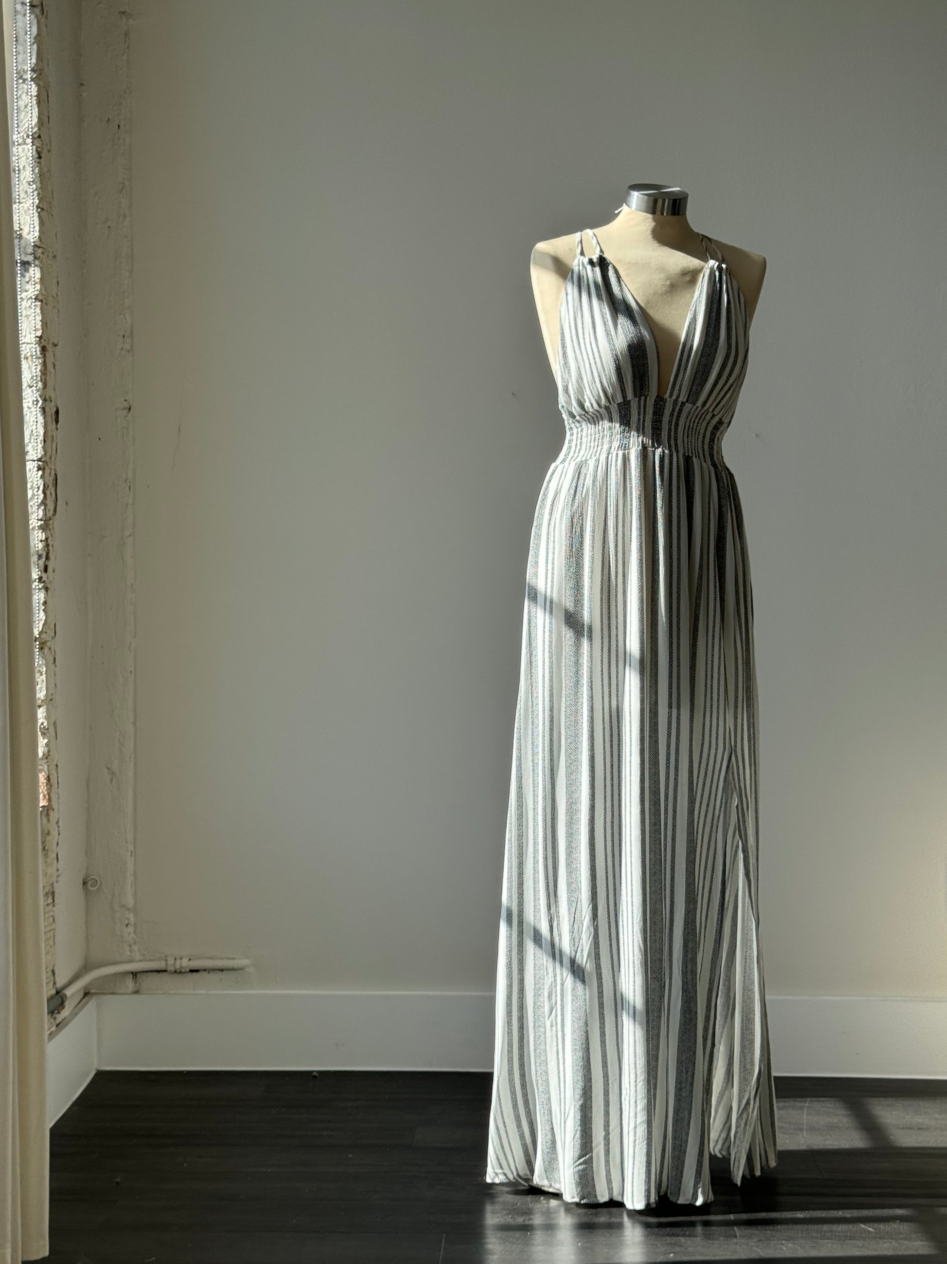 Summer Striped Halter Maxi Dress In White & Black K. A. Classics Summer Striped Halter Maxi Dress In White & Black K. A. Classics