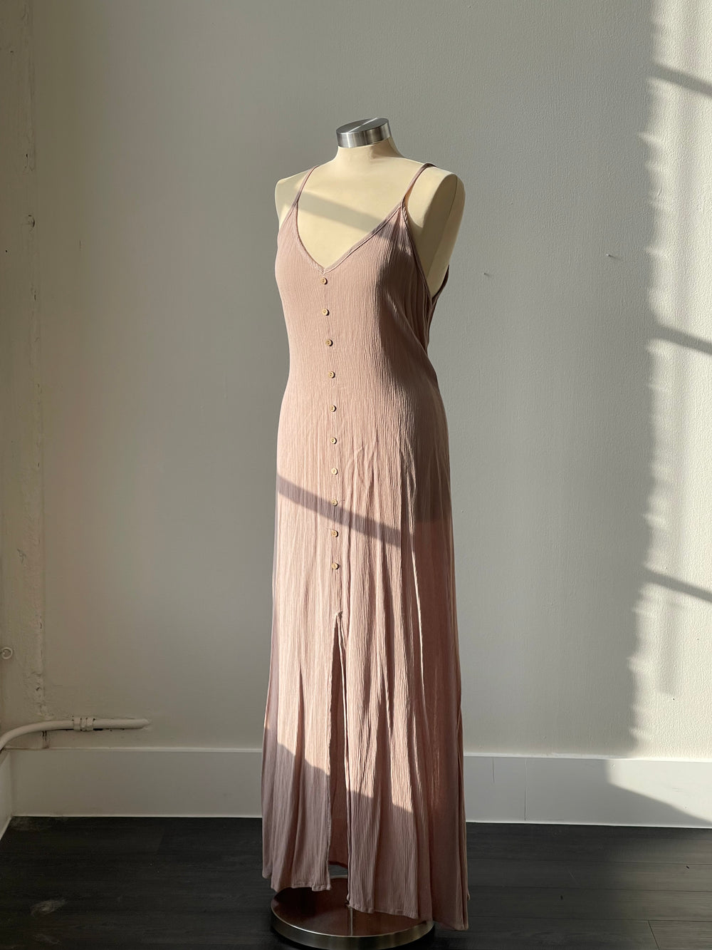 Courtney Slit Front Button Detail Midi Dress In Taupe