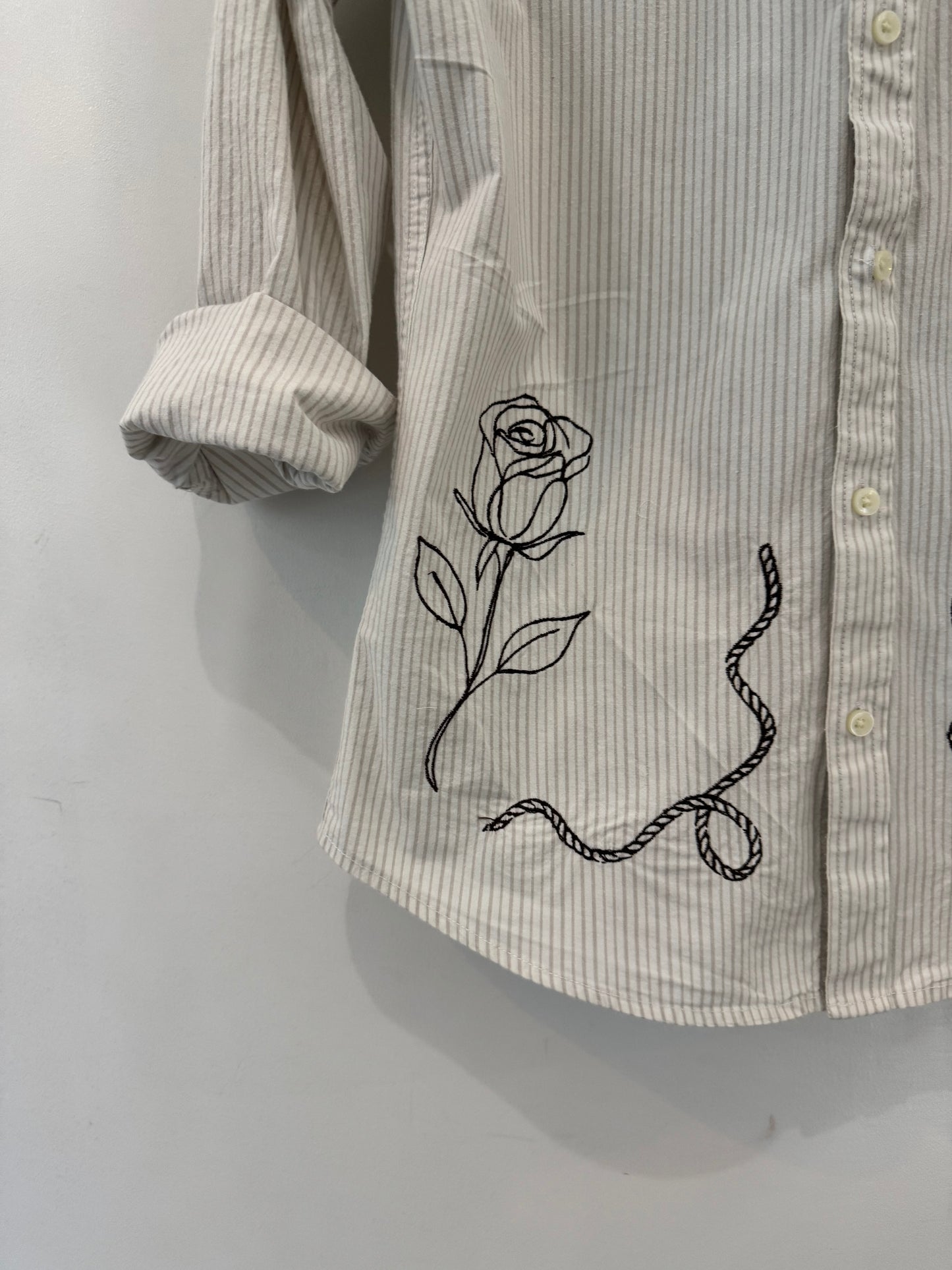 Jaxson Handcrafted Embroidered Striped Long Sleeve Button Down￼ ￼