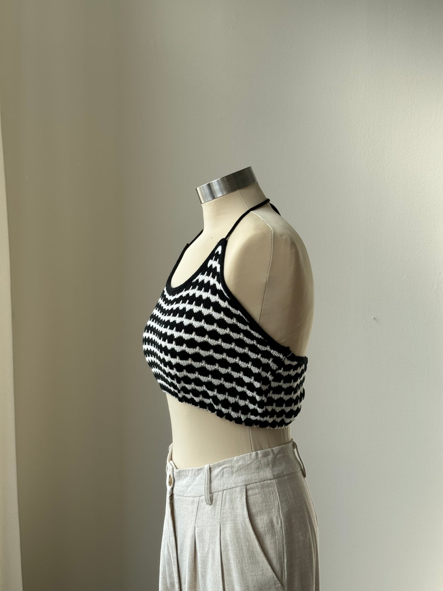 Vernon Crochet Knit Hater Crop Top In Black & White