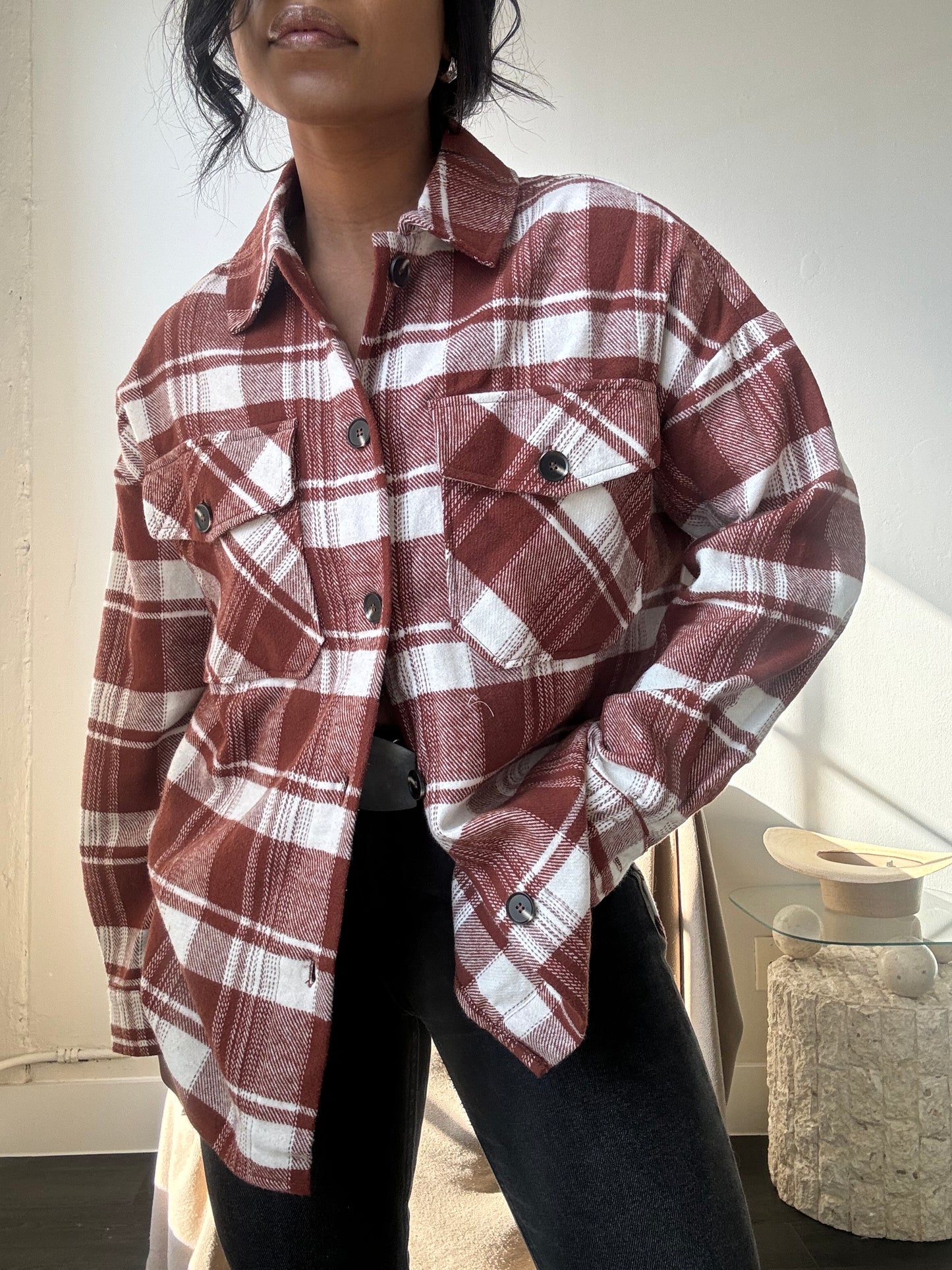 Austin Cotton Classic Plaid Shacket In Brick