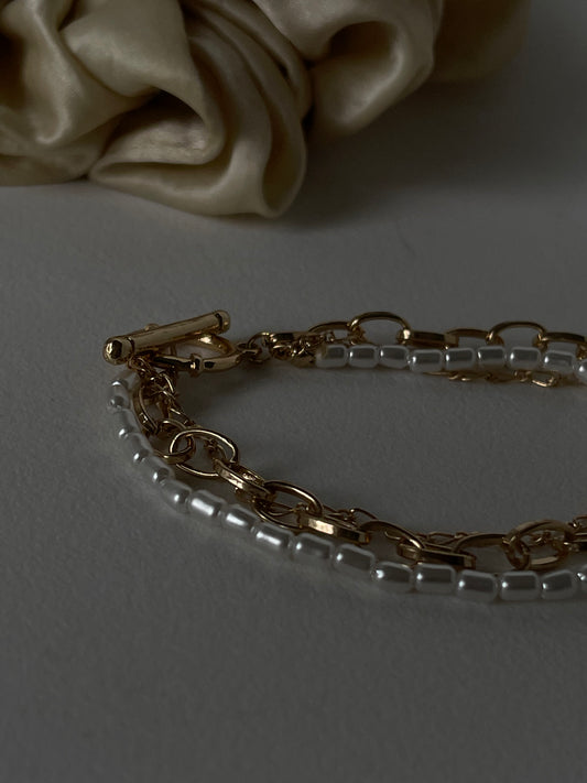 Landon Pearl Link Toggle Layered Bracelet In Gold
