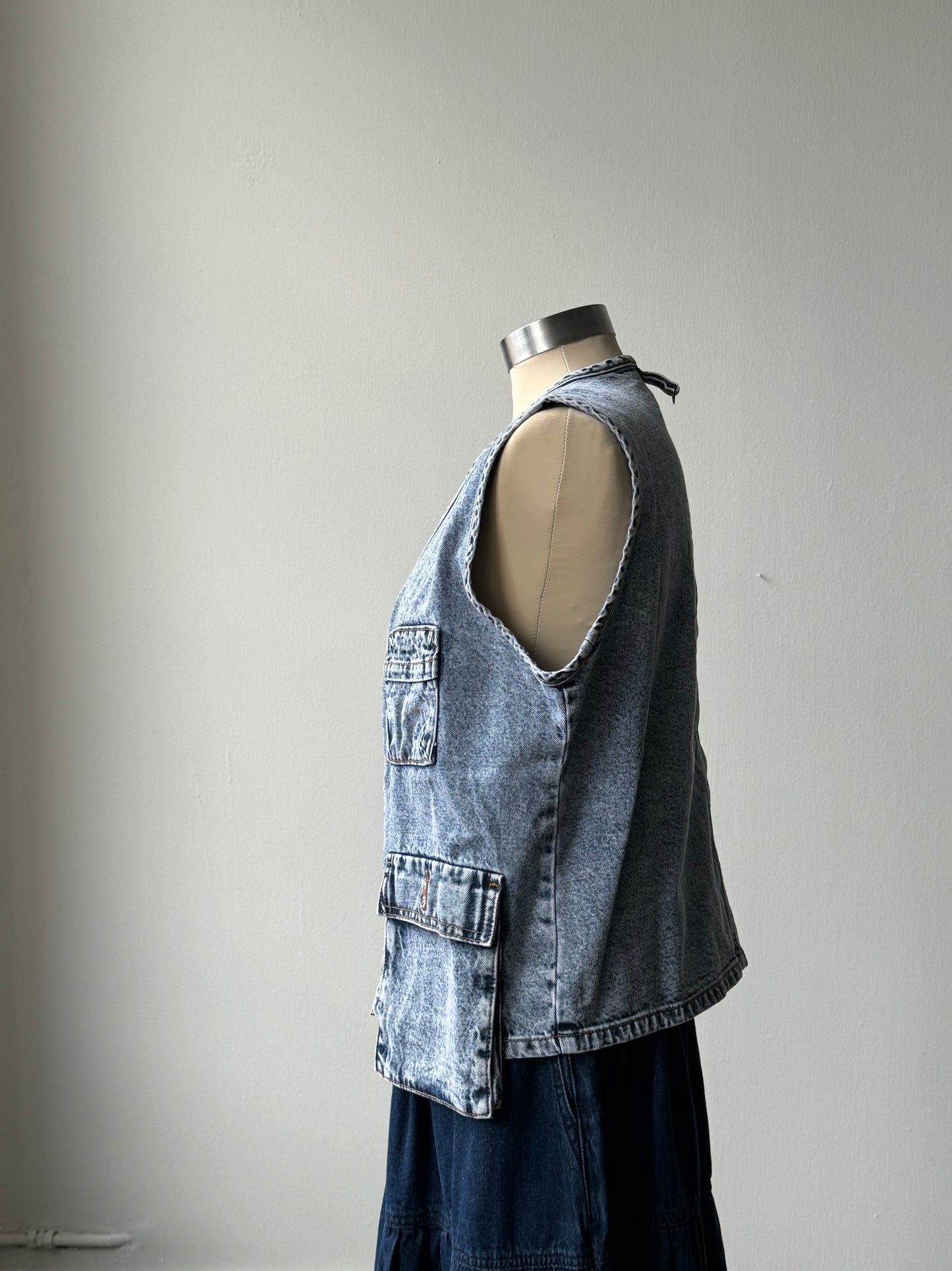 Sagan Camper Cargo Zip Front Denim Vest