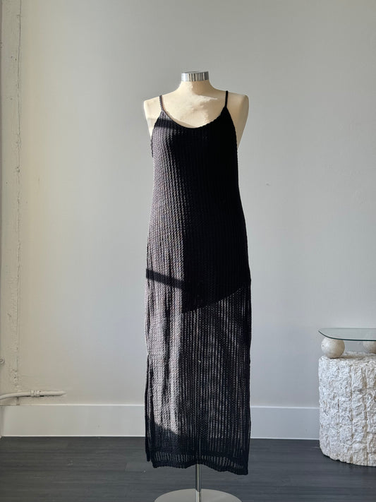Casey Crochet Side Slit Maxi/Midi Dress In Black