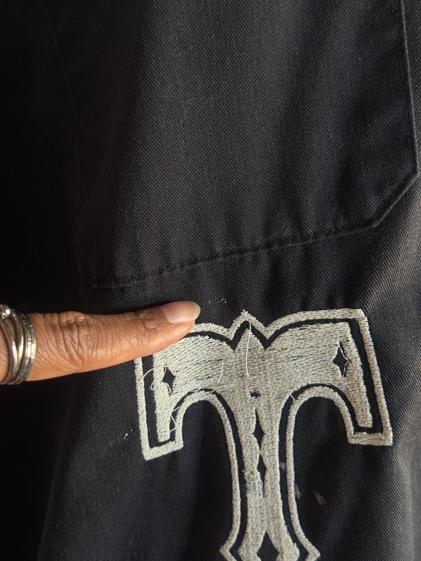 O.L. Handcrafted Embroidered Unisex Cropped Button Down In Vintage Black