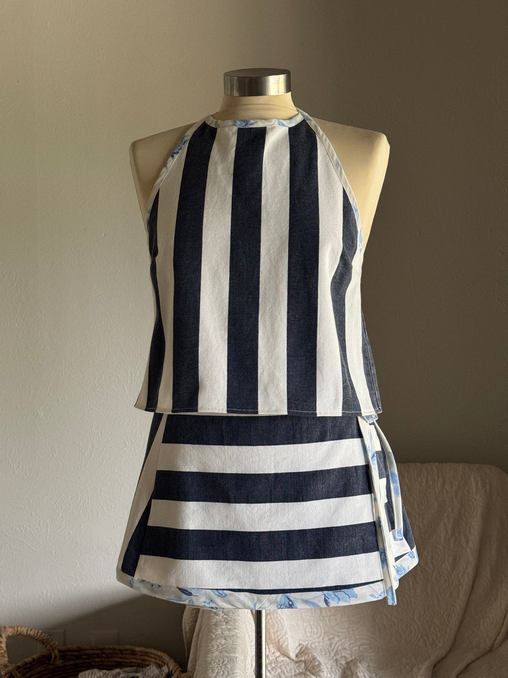 Delaney Handcrafted Mini Wrap Skirt In Bold Stripes