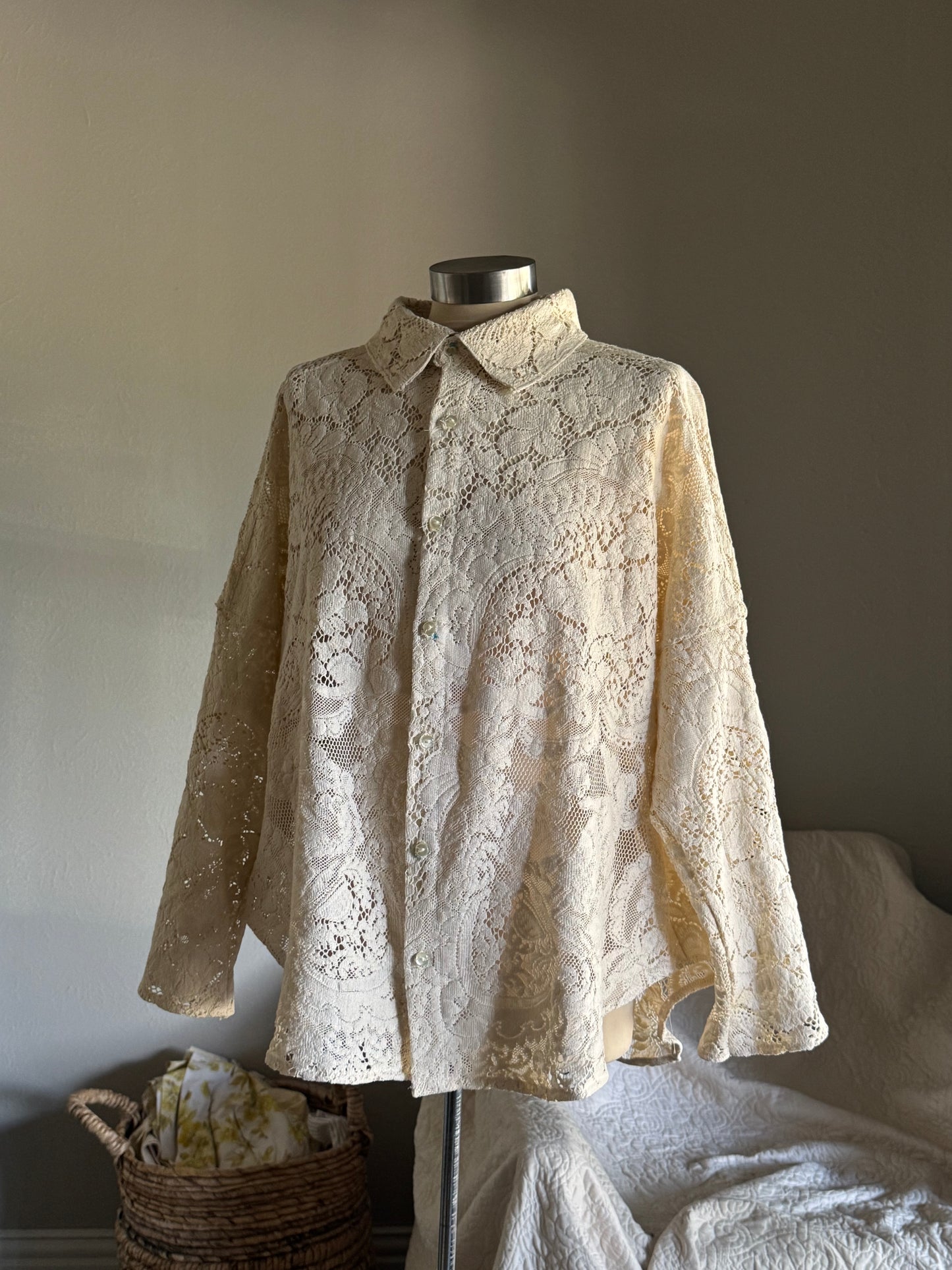 Ladell Handcrafted Vintage Shacket In Vanilla