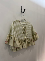 Joycie Vintage Handcrafted Gingham Floral Ruffle Top