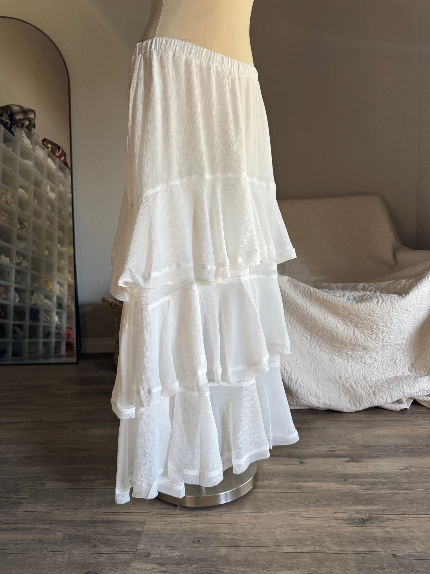 Marlin Ruffled Maxi Skirt In Cloud White