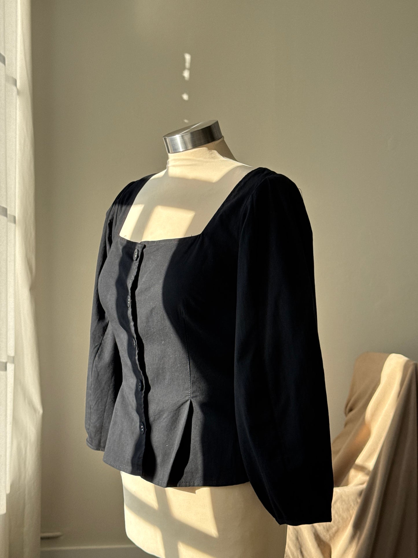 Joan Cotton Button Front Top In Black