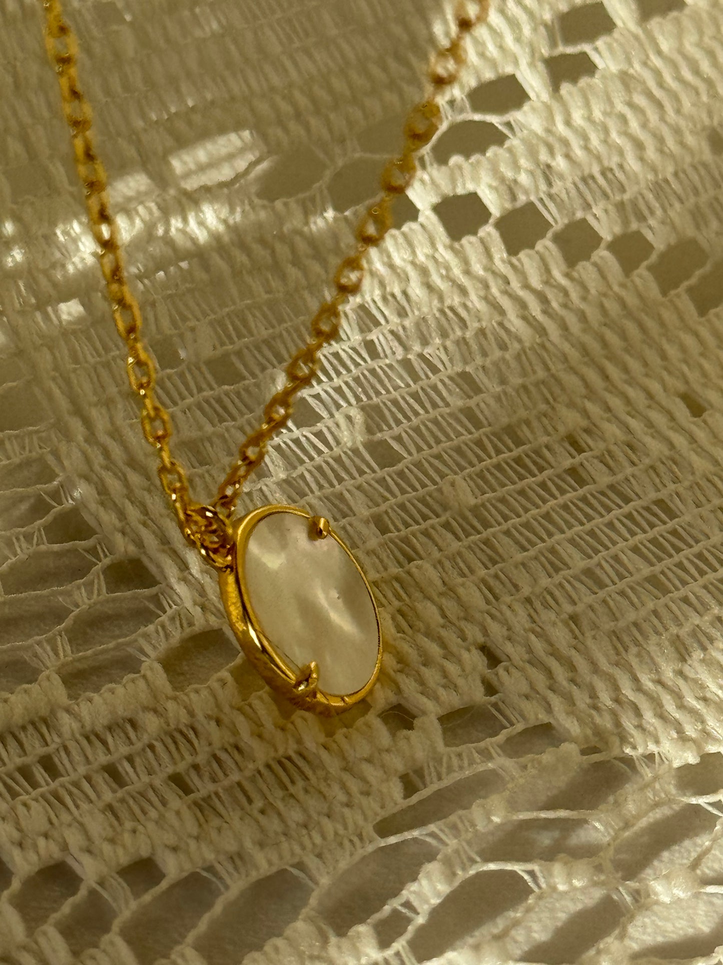 Star & Moon Mother Of Pearl Charm Necklace In Gold￼