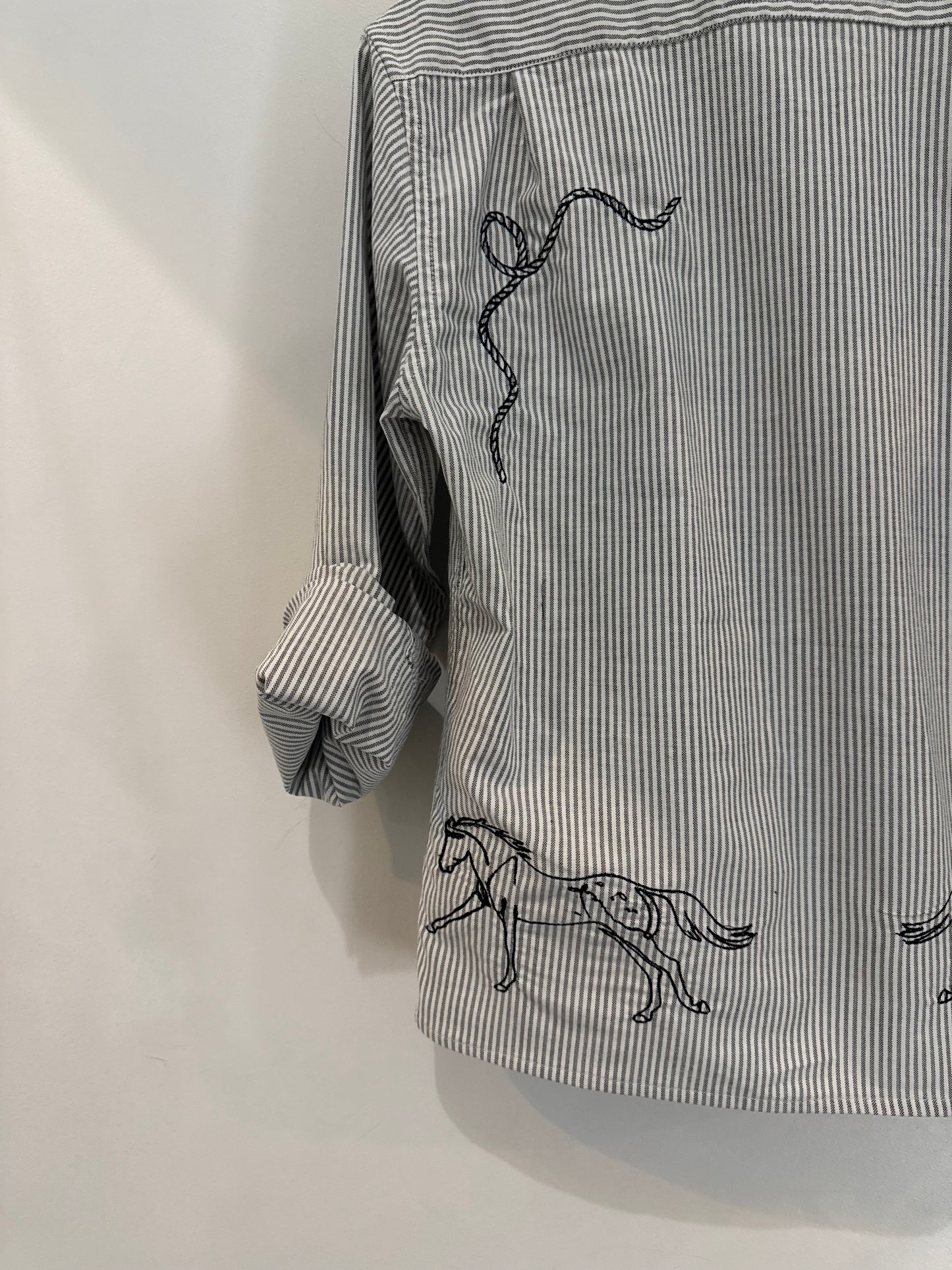Lawrence Handcrafted Cropped Cotton long sleeve Button Down In Running Horses