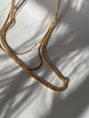 Liz Stainless Steel Tri Layered Necklace Set In Gold