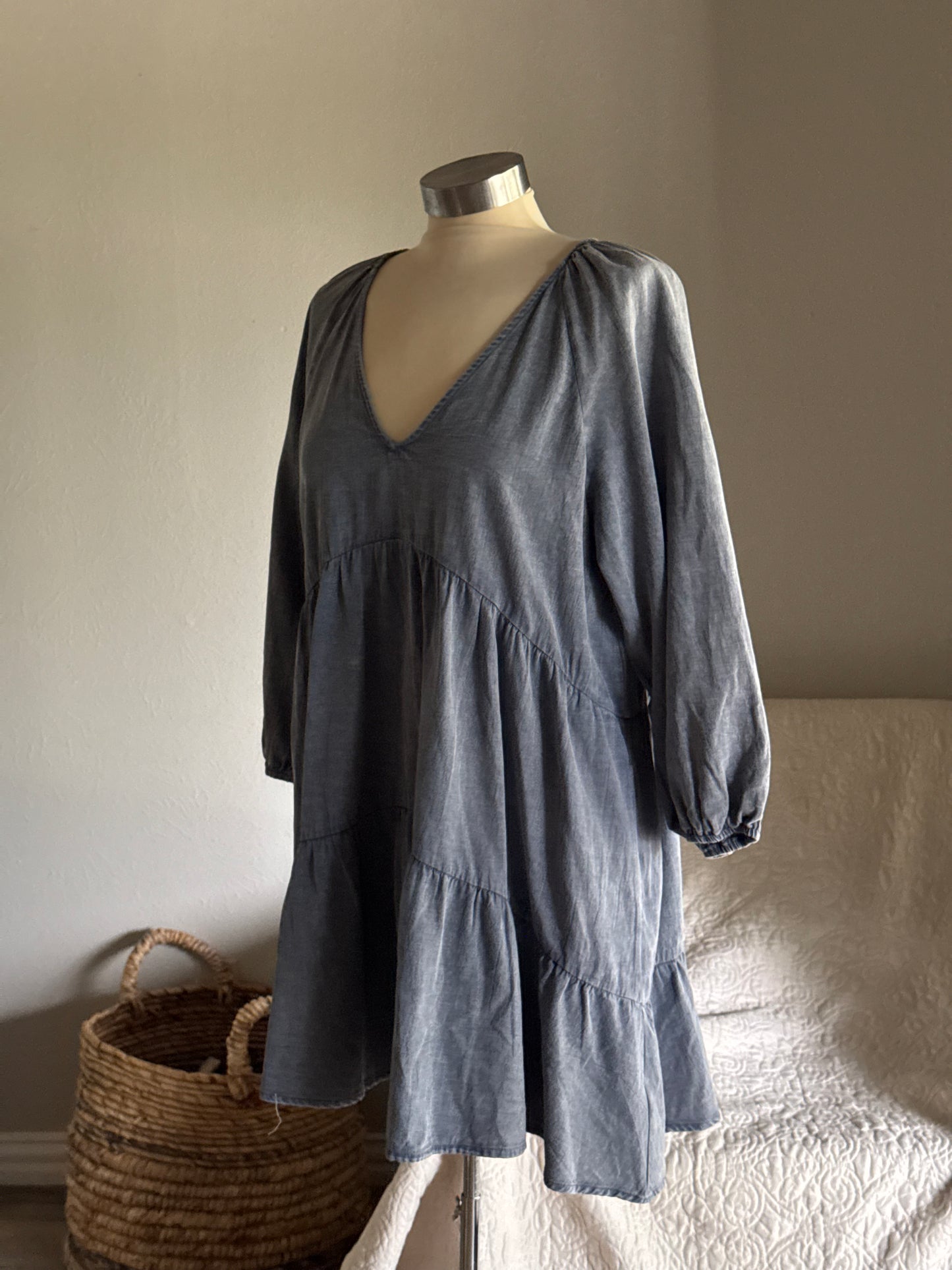 Taylor Classic Cotton Denim Dress In Acid Indigo