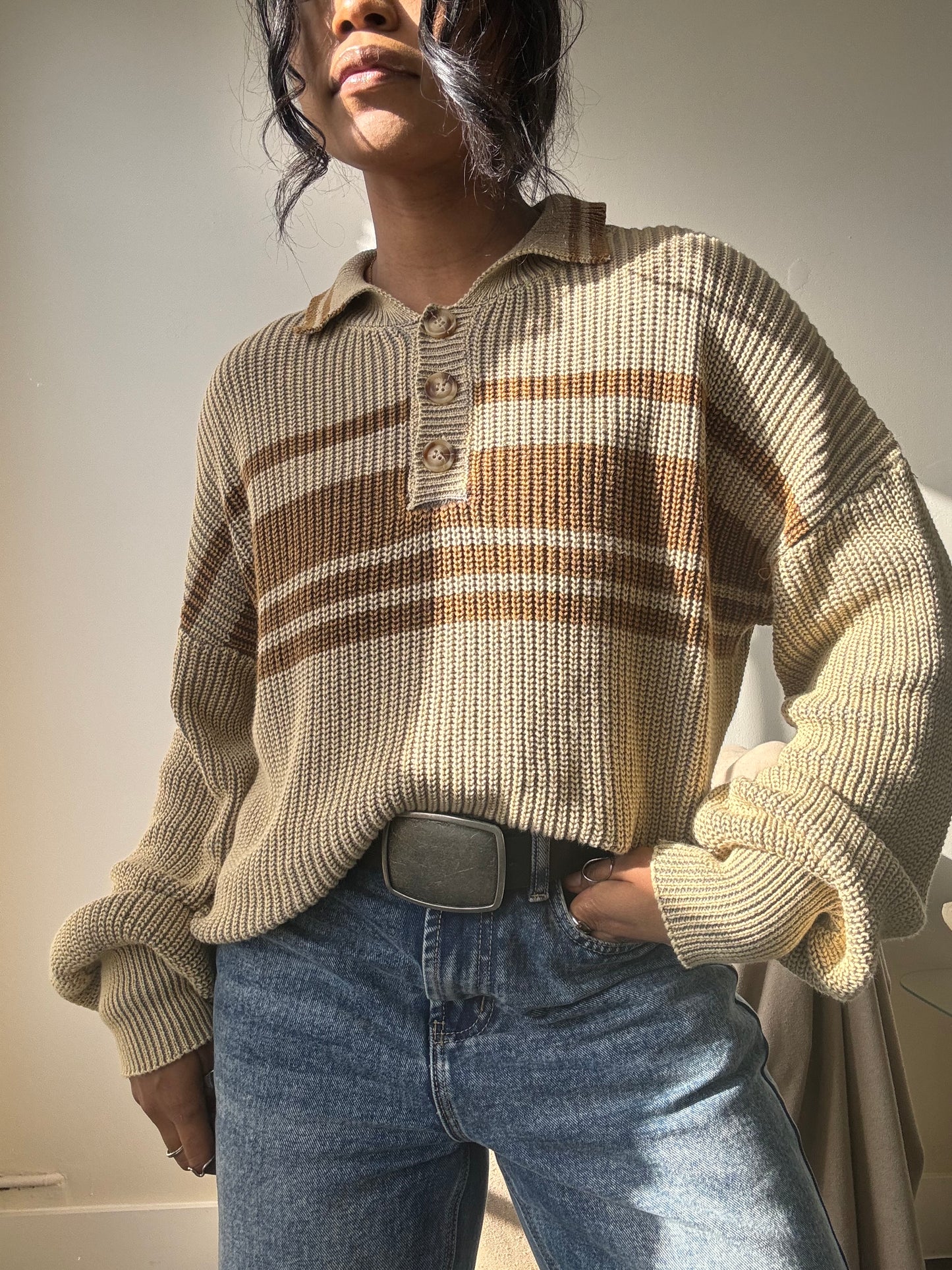 Malcolm Cotton Classic 90s Style Cropped Sweater In Mocha