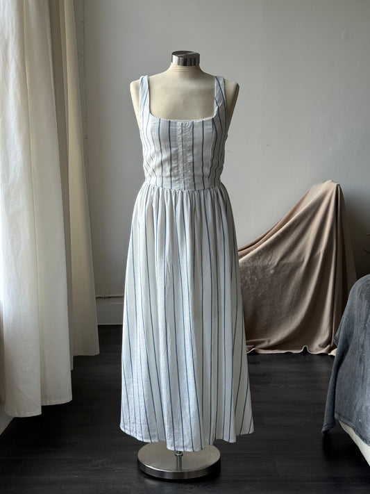 July Linen Stripped Maxi Dress In