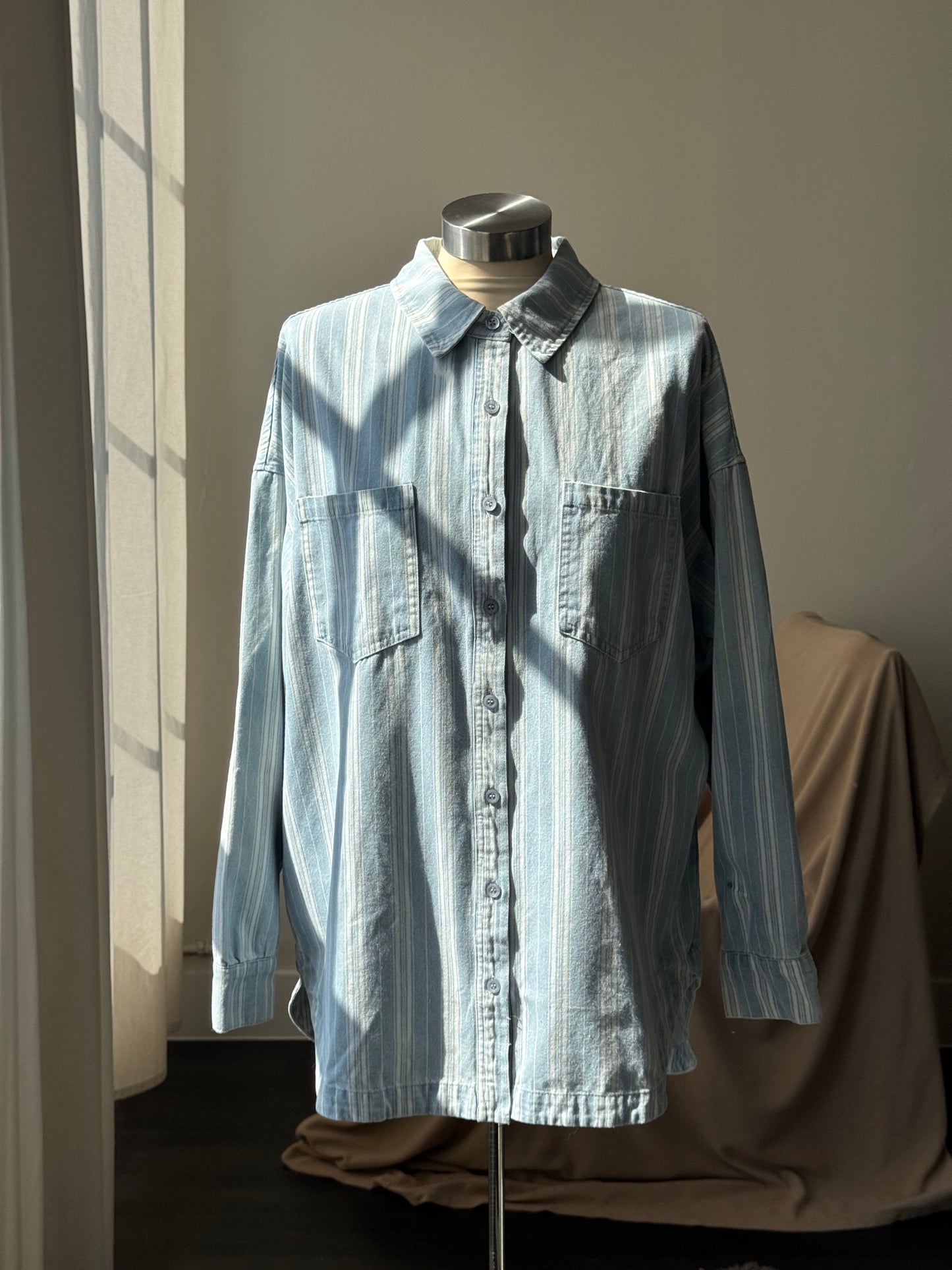 Jace Classic Striped Shacket In Vintage Denim