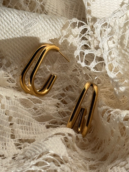 Sylvia 18k Stainless Steel Waterproof Classic Double Hoop Earring In Gold