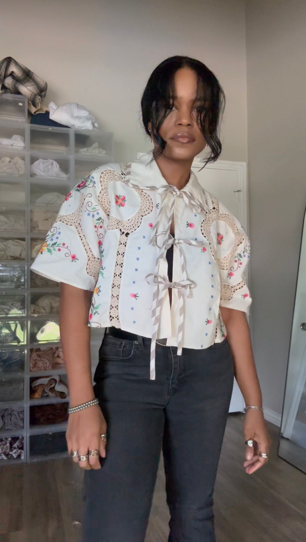 Judy Handcrafted Vintage Cropped Button Front Shirt