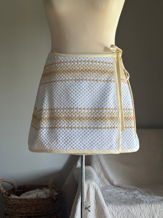 Delaney Handcrafted Towel Wrap Skirt In Vanilla