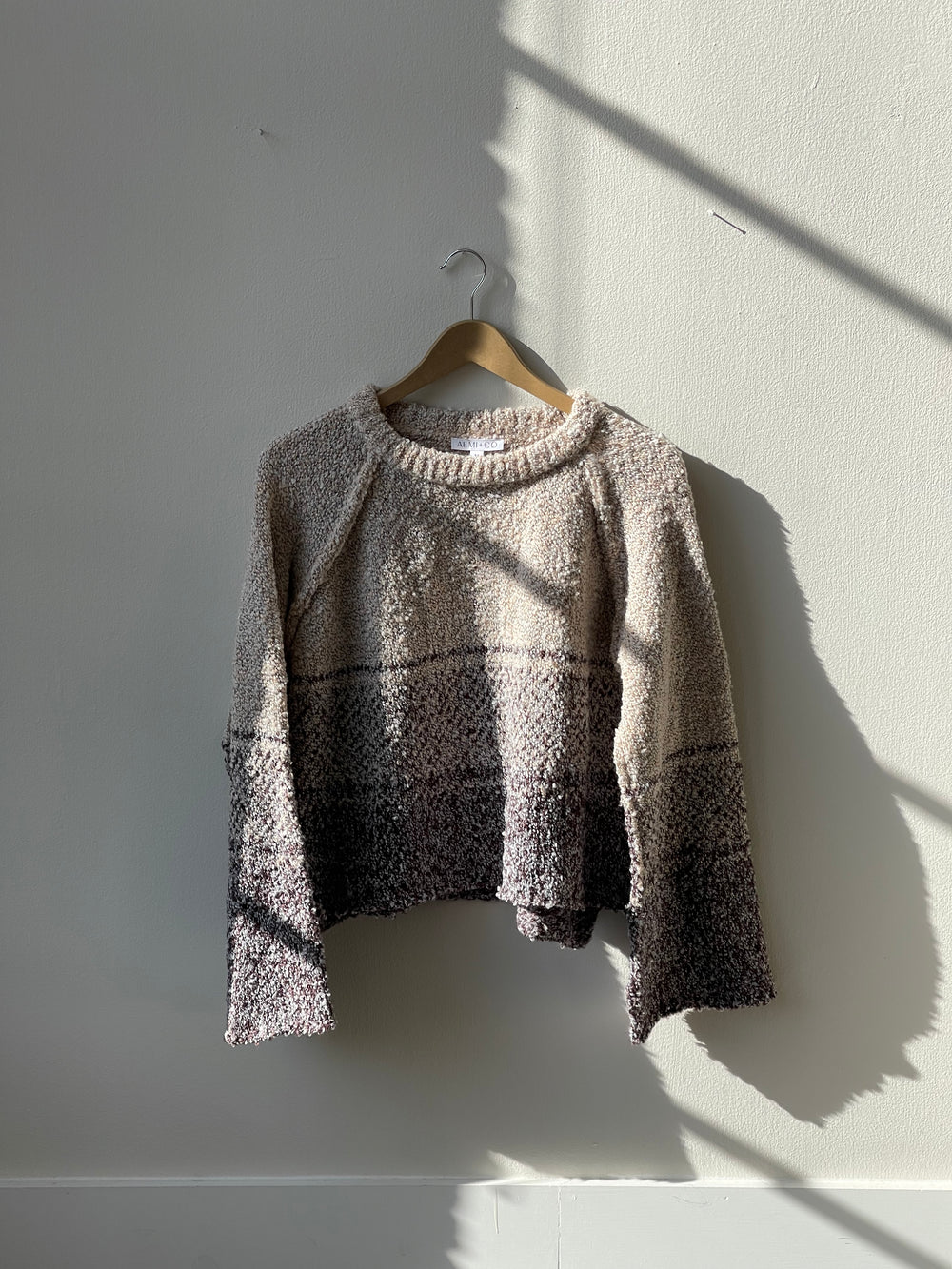 Leslie Cropped Striped Crewneck Sweater In Taupe