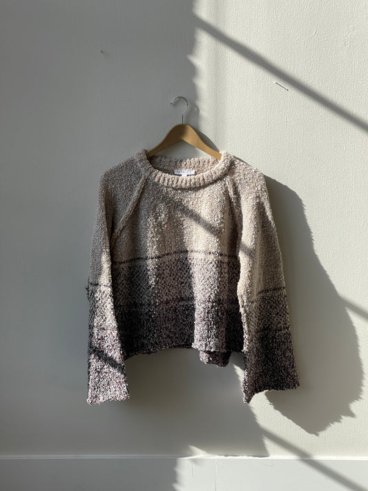 Leslie Cropped Striped Crewneck Sweater In Taupe